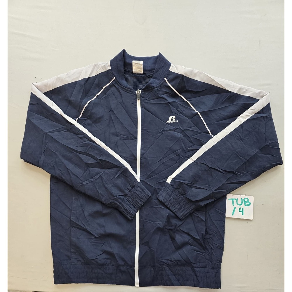 Russell Athletic Mens Track Jacket Navy Blue White Full Zip Mesh Lined Medium